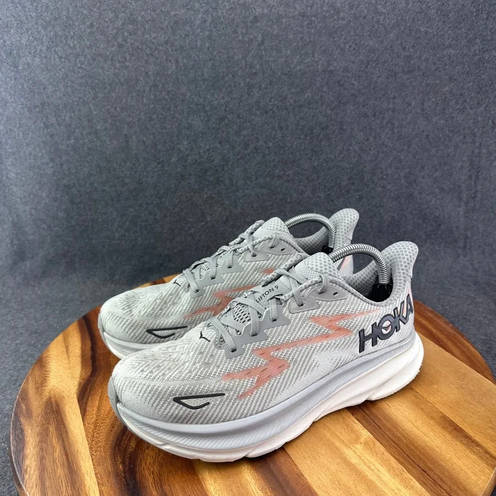 Hoka Clifton 9 Mens Running Shoes Grey Peach Black 1127895 HMBC Size 8.5 D